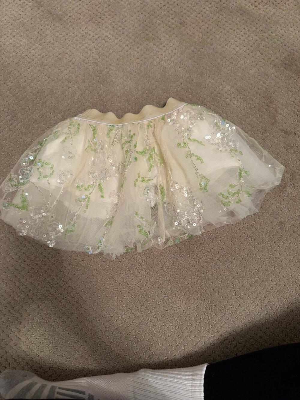 Lola and the Boys Girls Sequin Tulle Skirt Size 2 Cream Green Sparkle